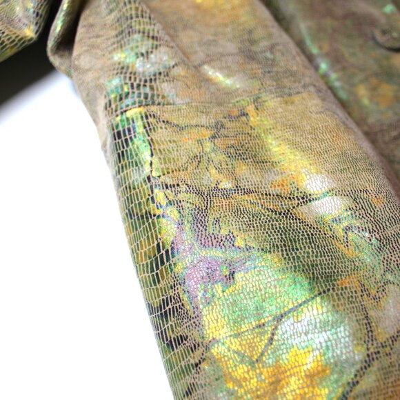 JACKET PAMELA MCCOY  Leather Foil Iridescent Snake Print Peplum Jacket - SZ  LG - Picture 11 of 12